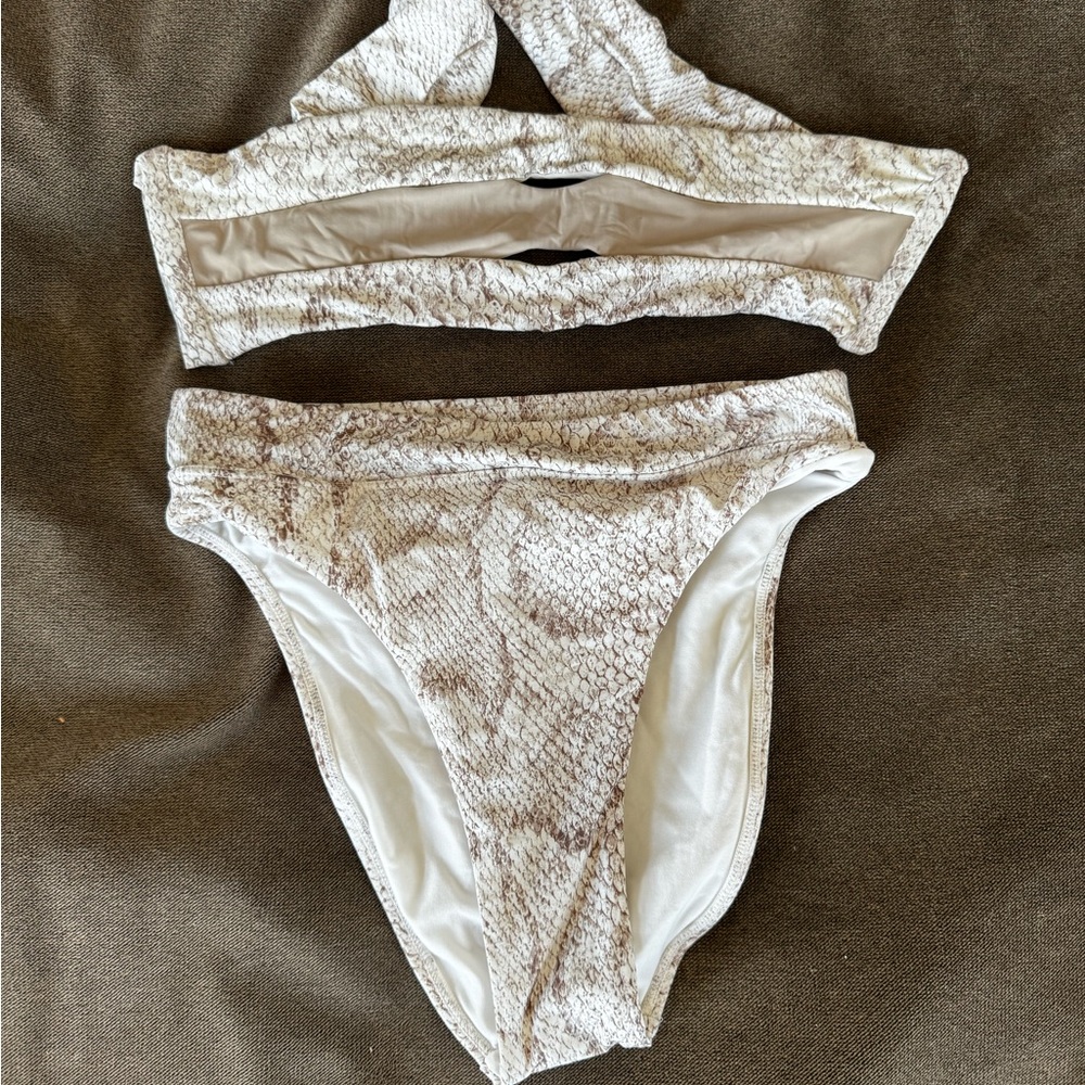 PQ Swim Cobra Color-Blocked Bandeau Bikini Top and Bottom